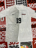 White jersey w/ gray stripes #19