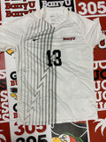 White jersey w/ gray stripes #13