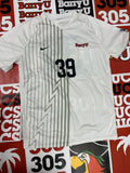 White jersey w/ gray stripes #39