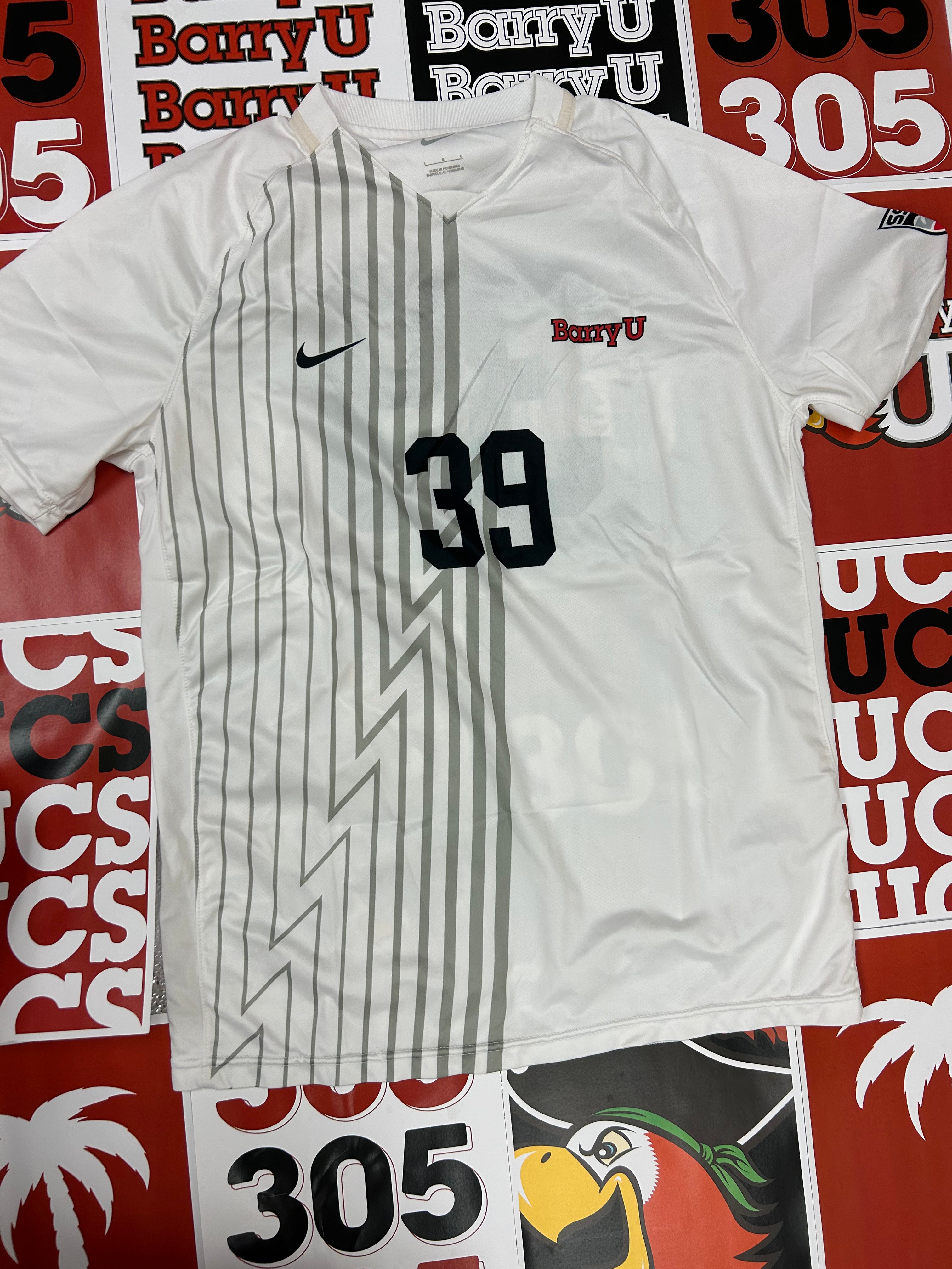 White jersey w/ gray stripes #39