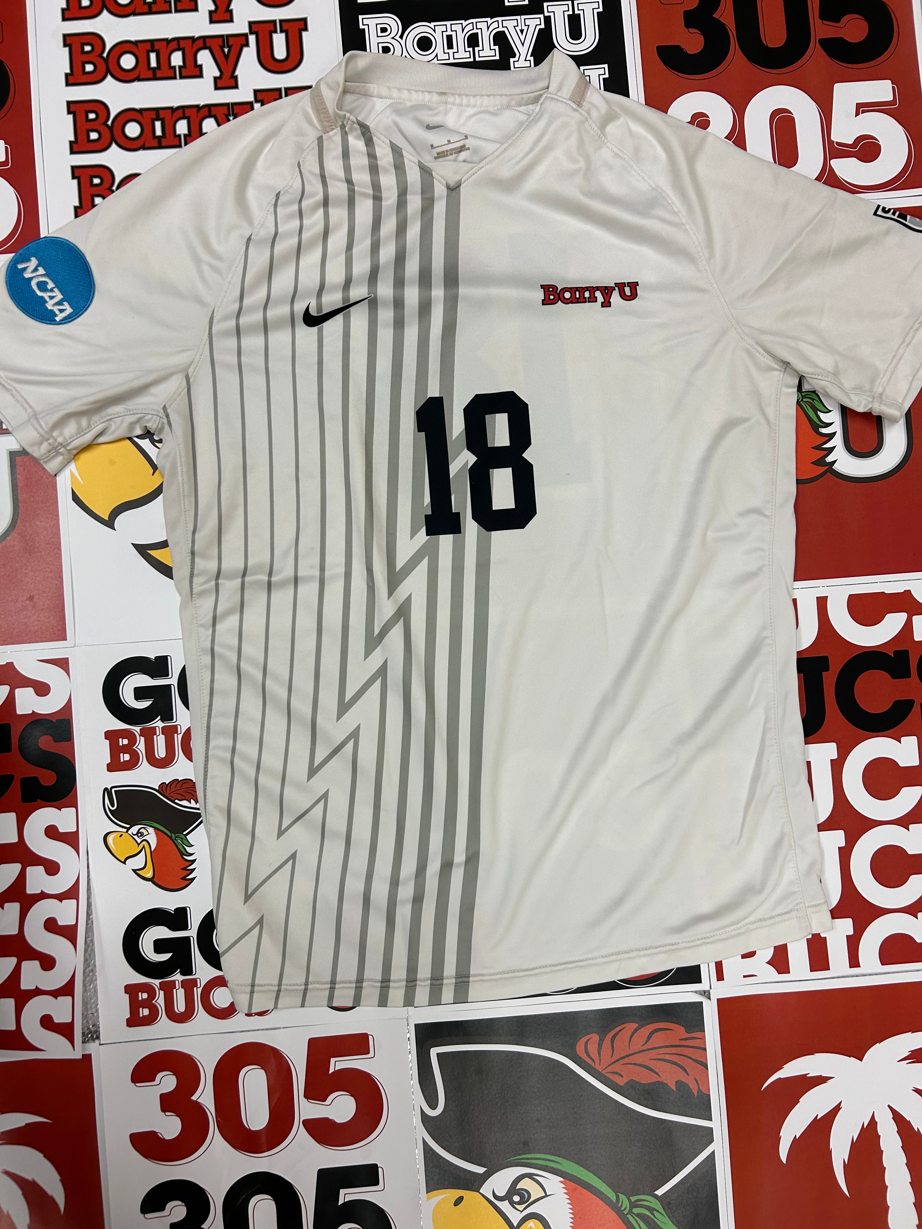 White jersey w/ gray stripes #18