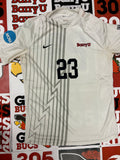 White jersey w/ gray stripes #23