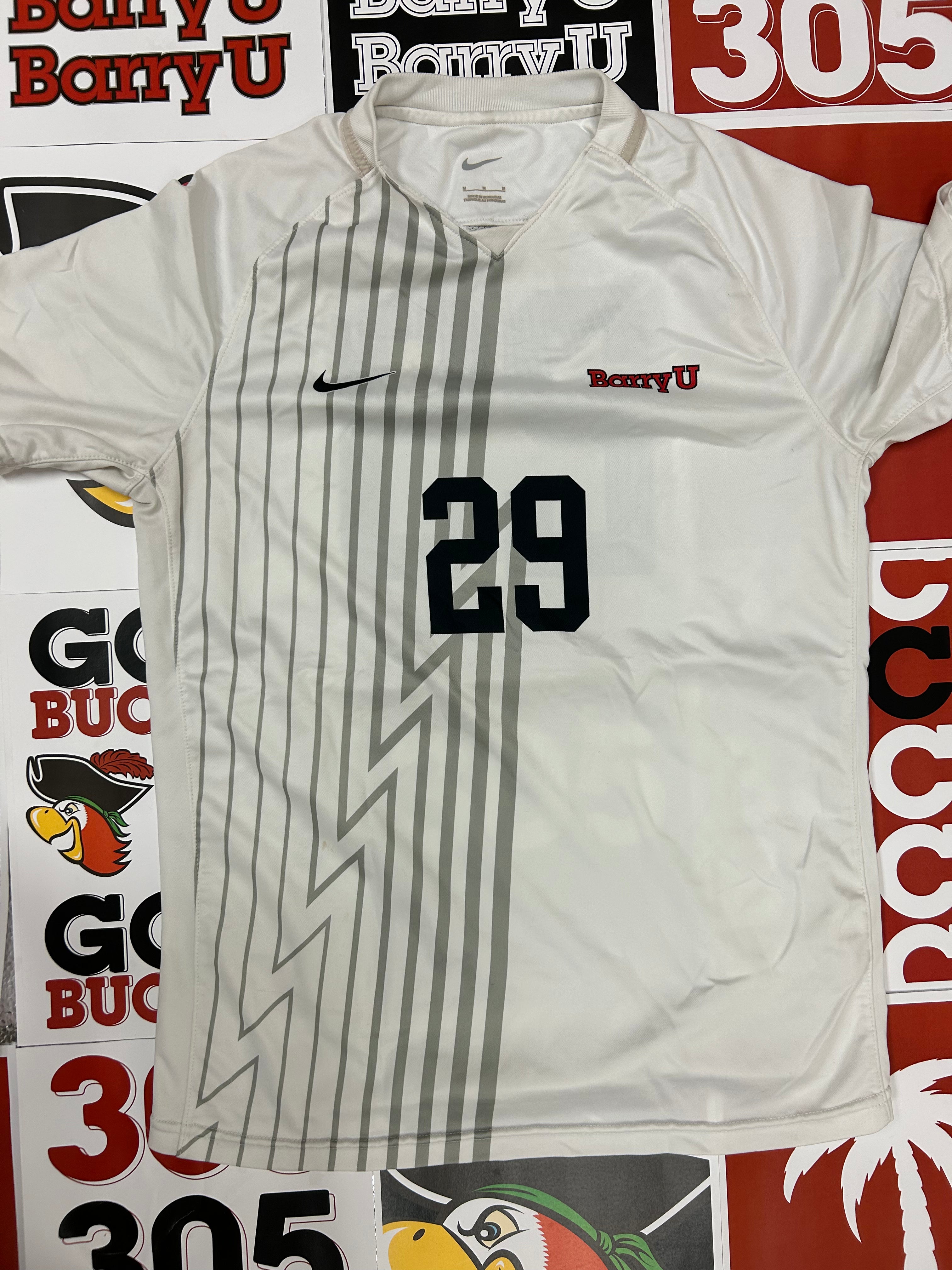 White jersey w/ gray stripes #29