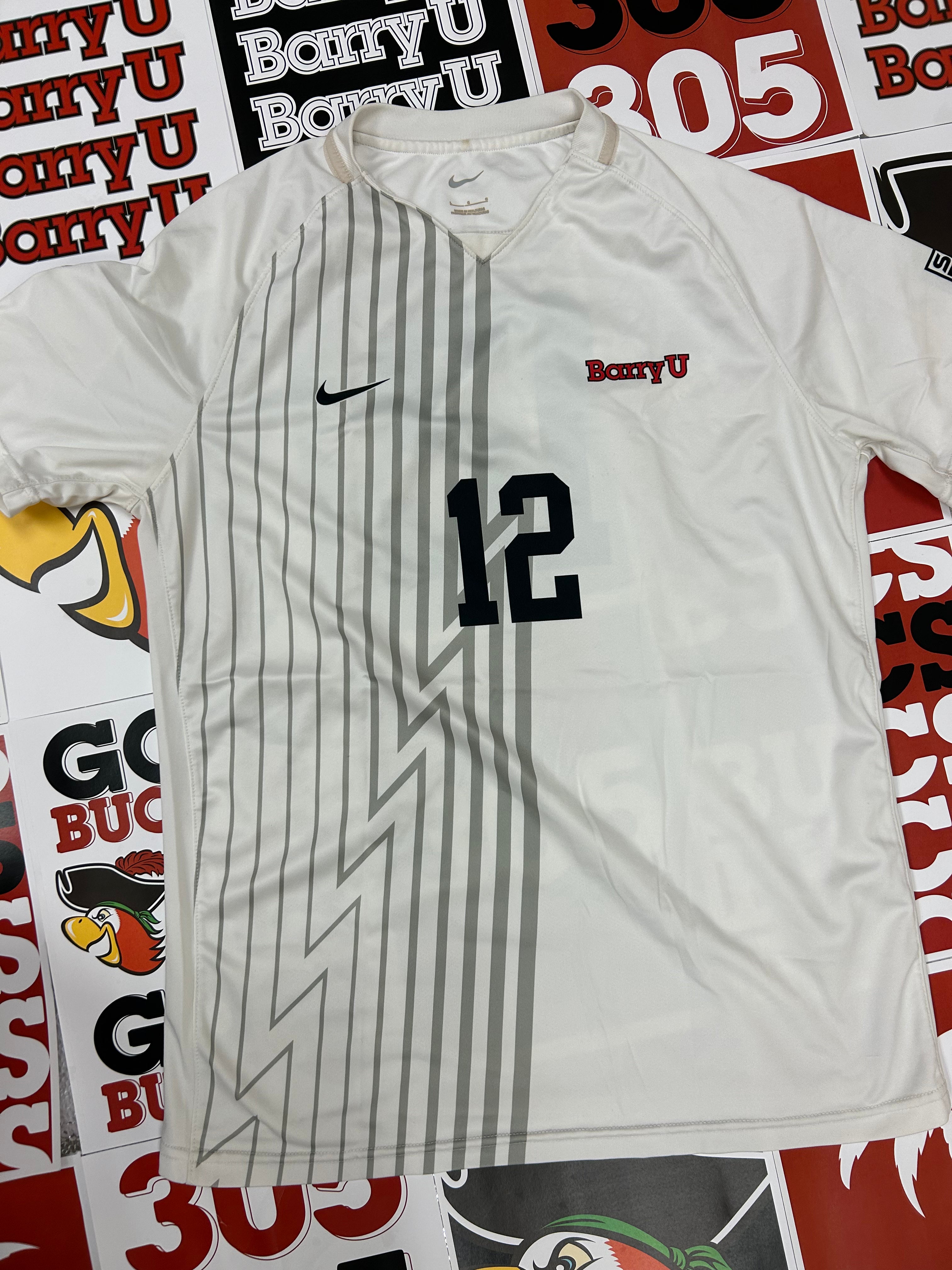White jersey w/ gray stripes #12
