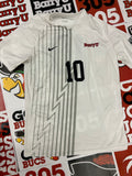 White jersey w/ gray stripes #10