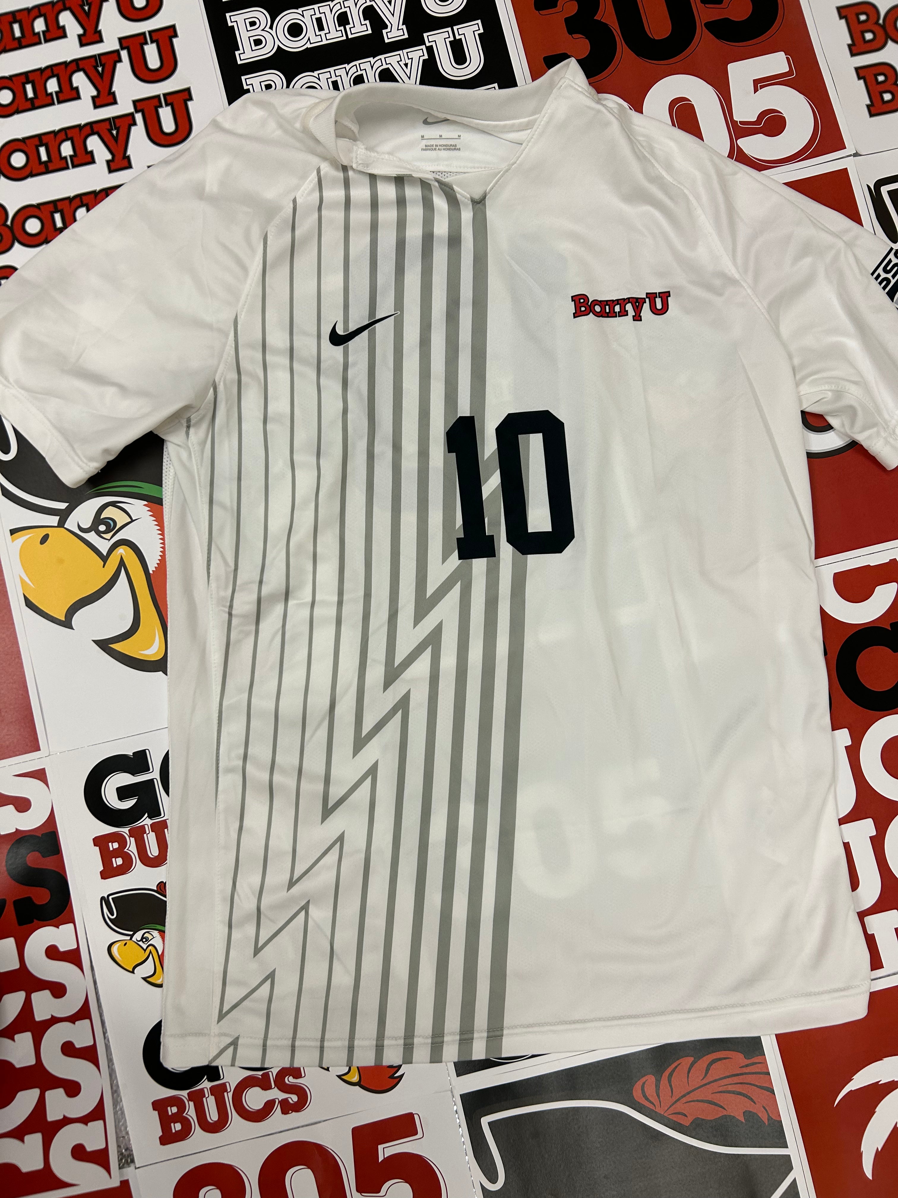 White jersey w/ gray stripes #10