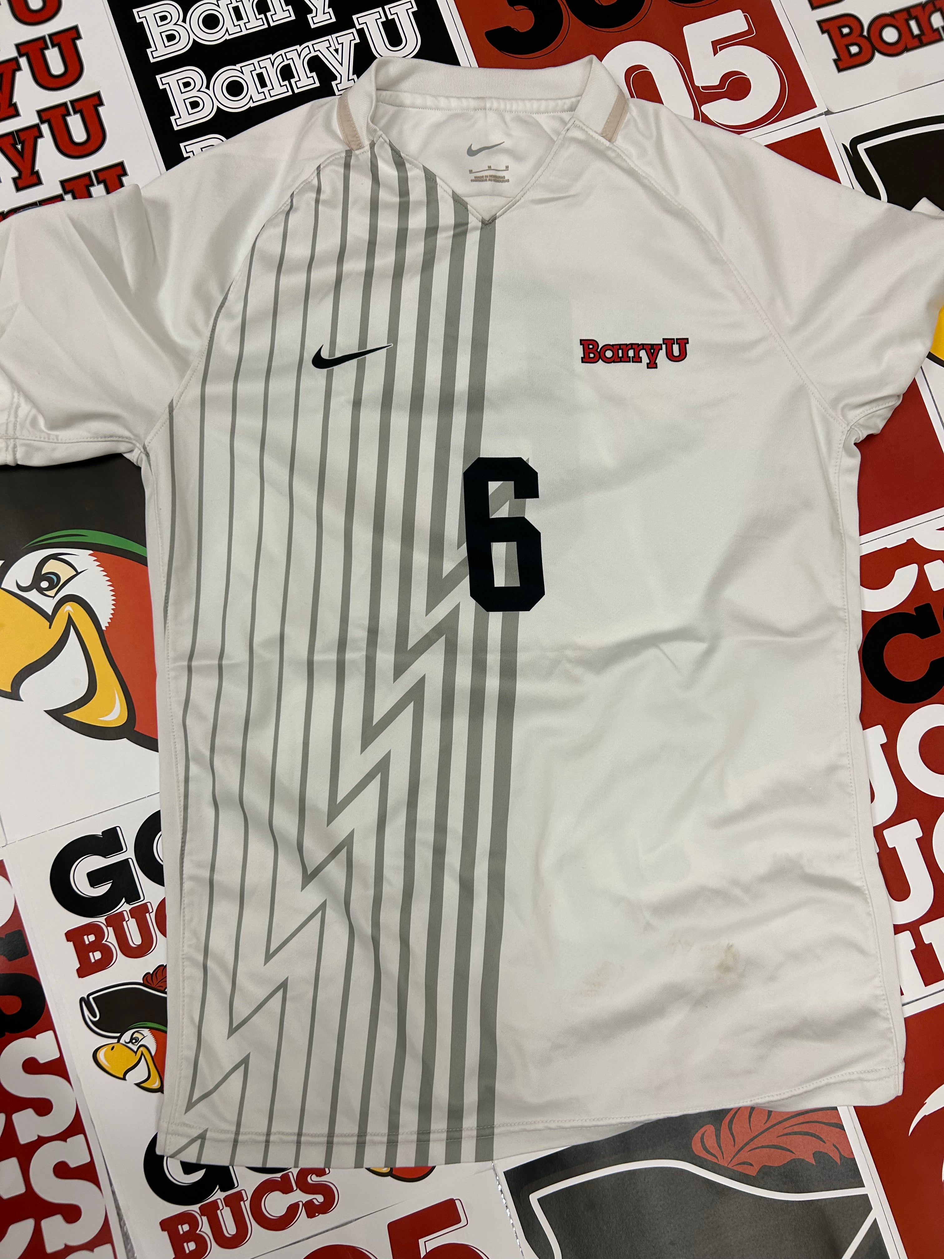 White jersey w/ gray stripes #6