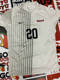 White jersey w/ gray stripes #20