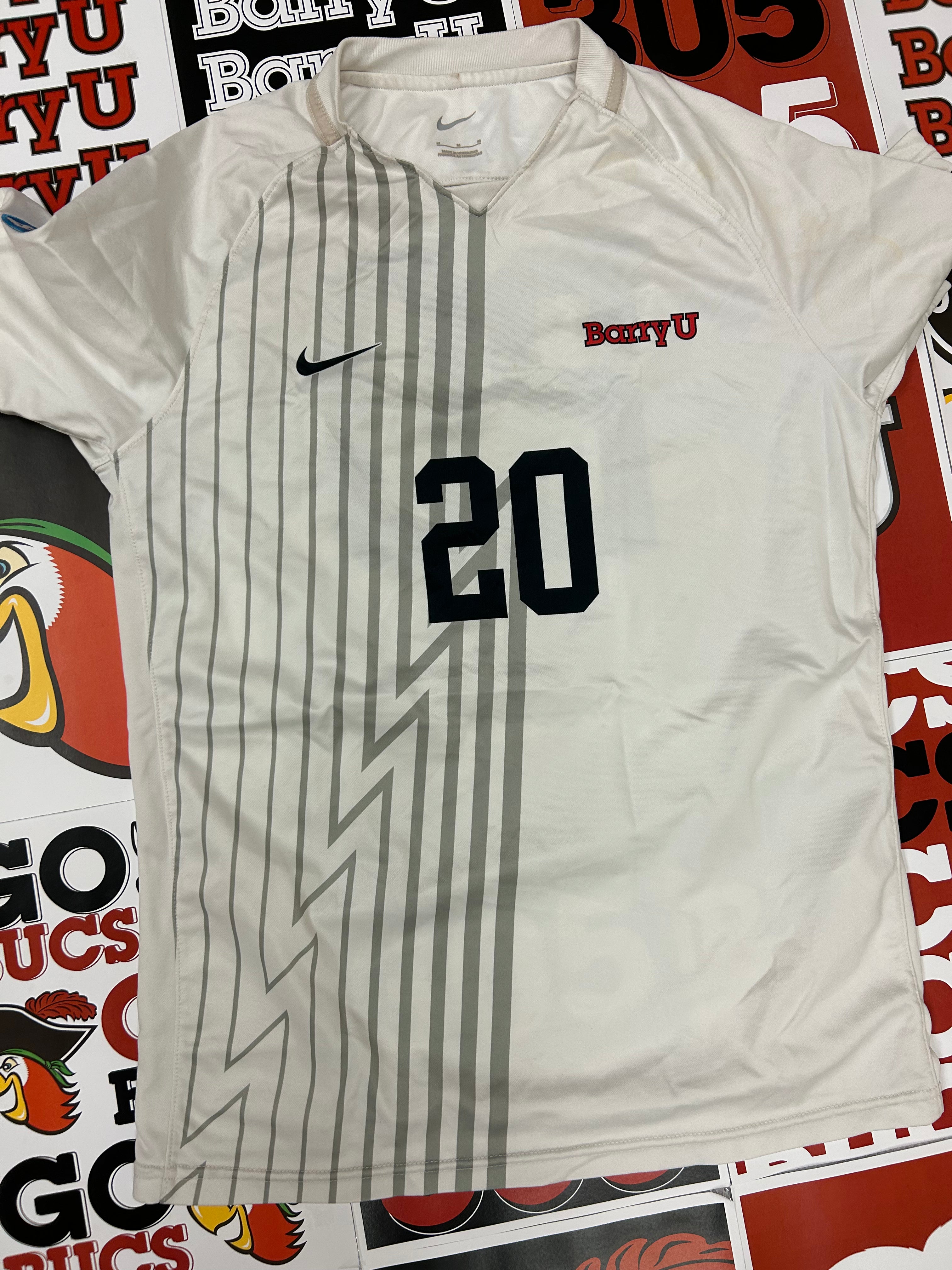 White jersey w/ gray stripes #20