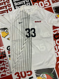 White jersey w/ gray stripes #33