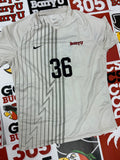 White jersey w/ gray stripes #36