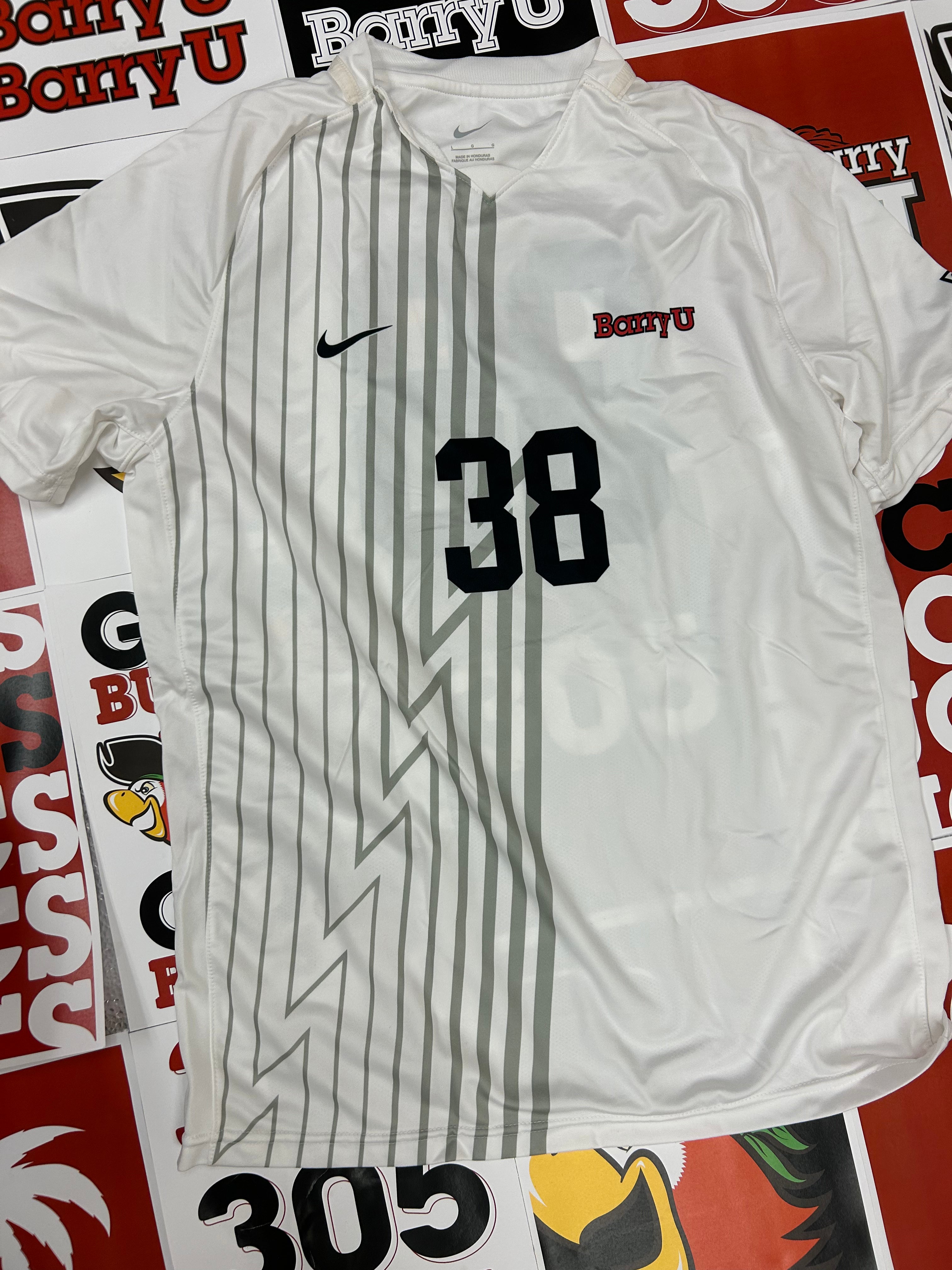 White jersey w/ gray stripes #38