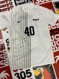 White jersey w/ gray stripes #40