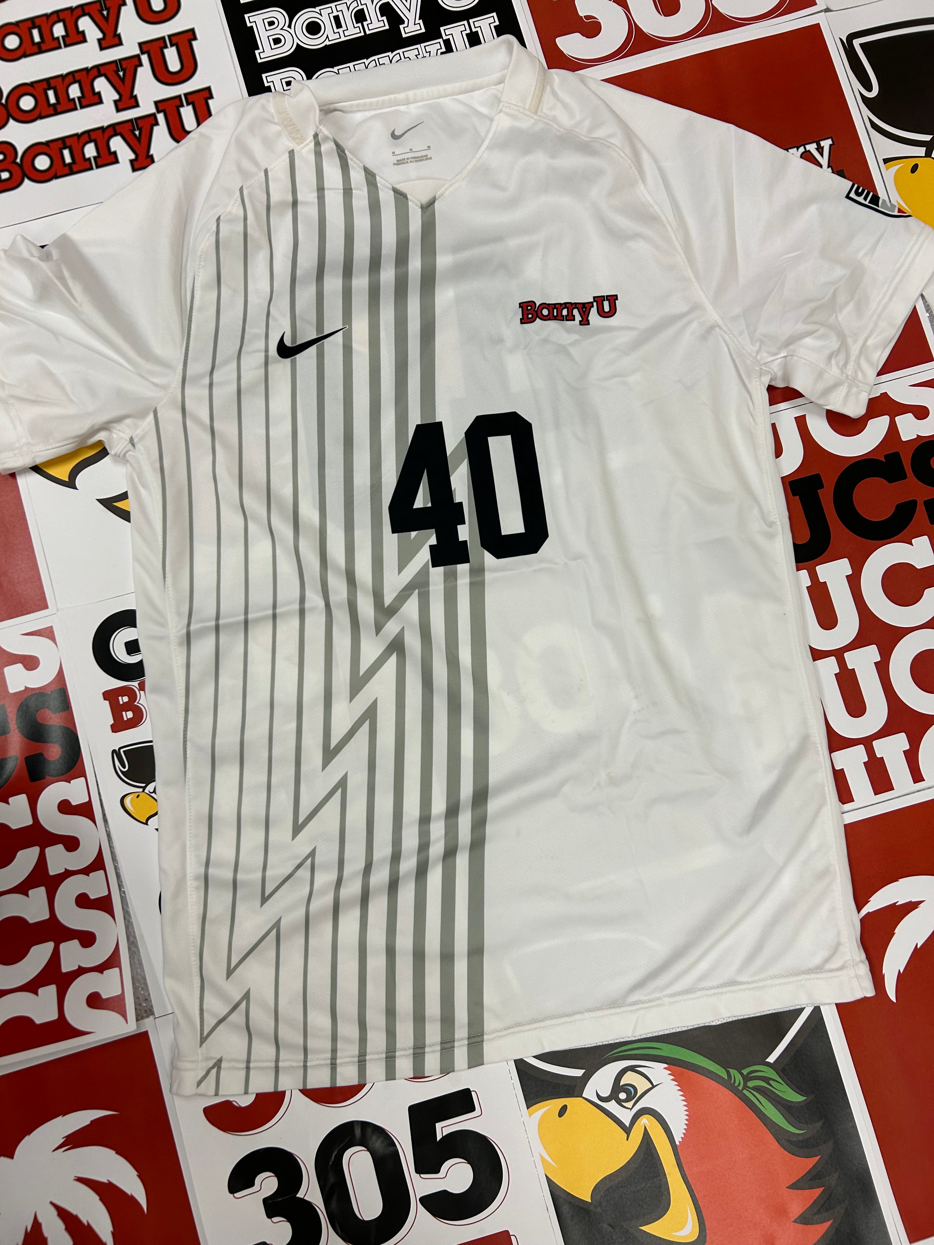 White jersey w/ gray stripes #40