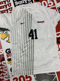 White jersey w/ gray stripes #41