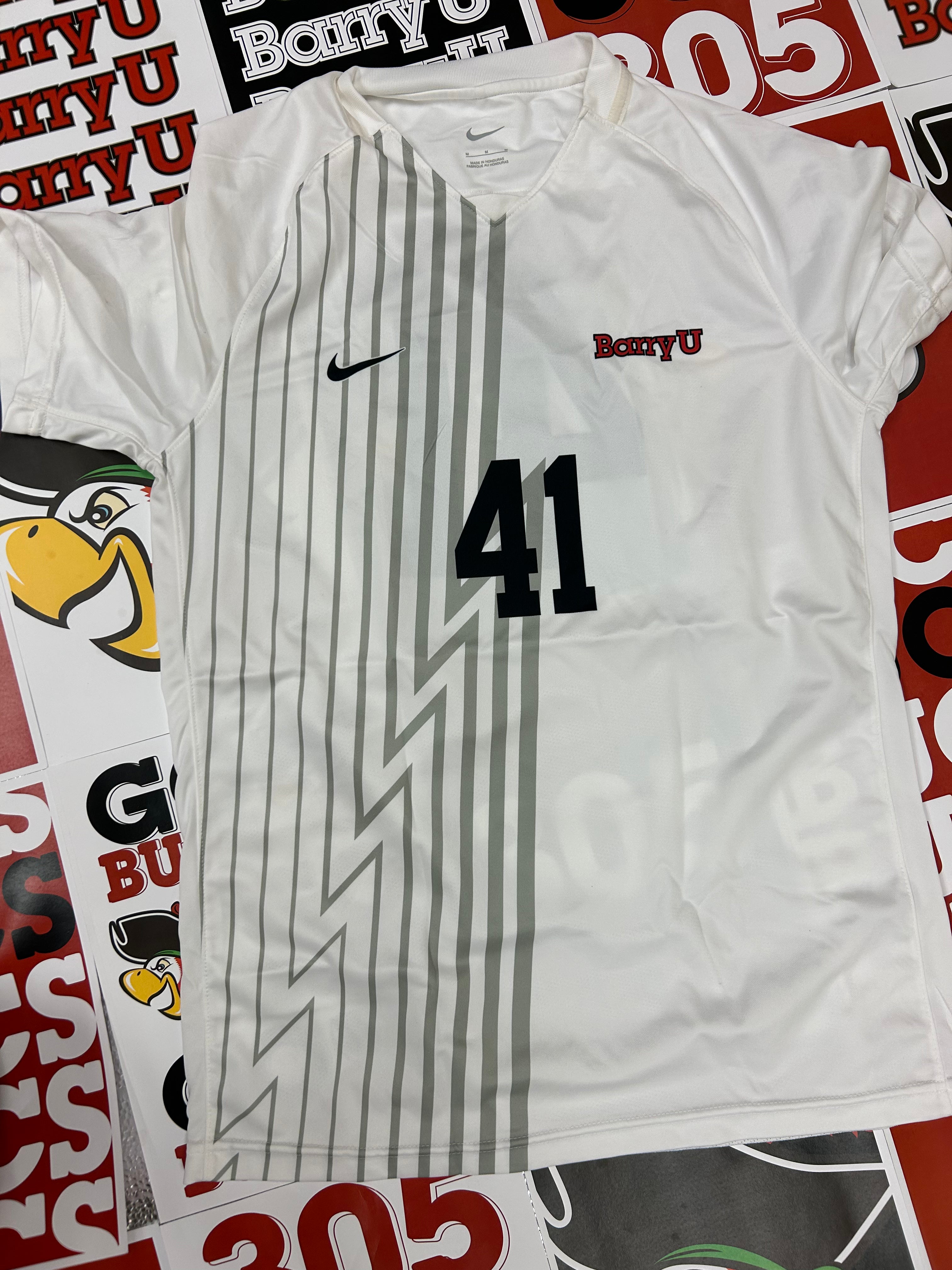 White jersey w/ gray stripes #41