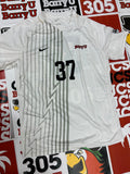 White jersey w/ gray stripes #37