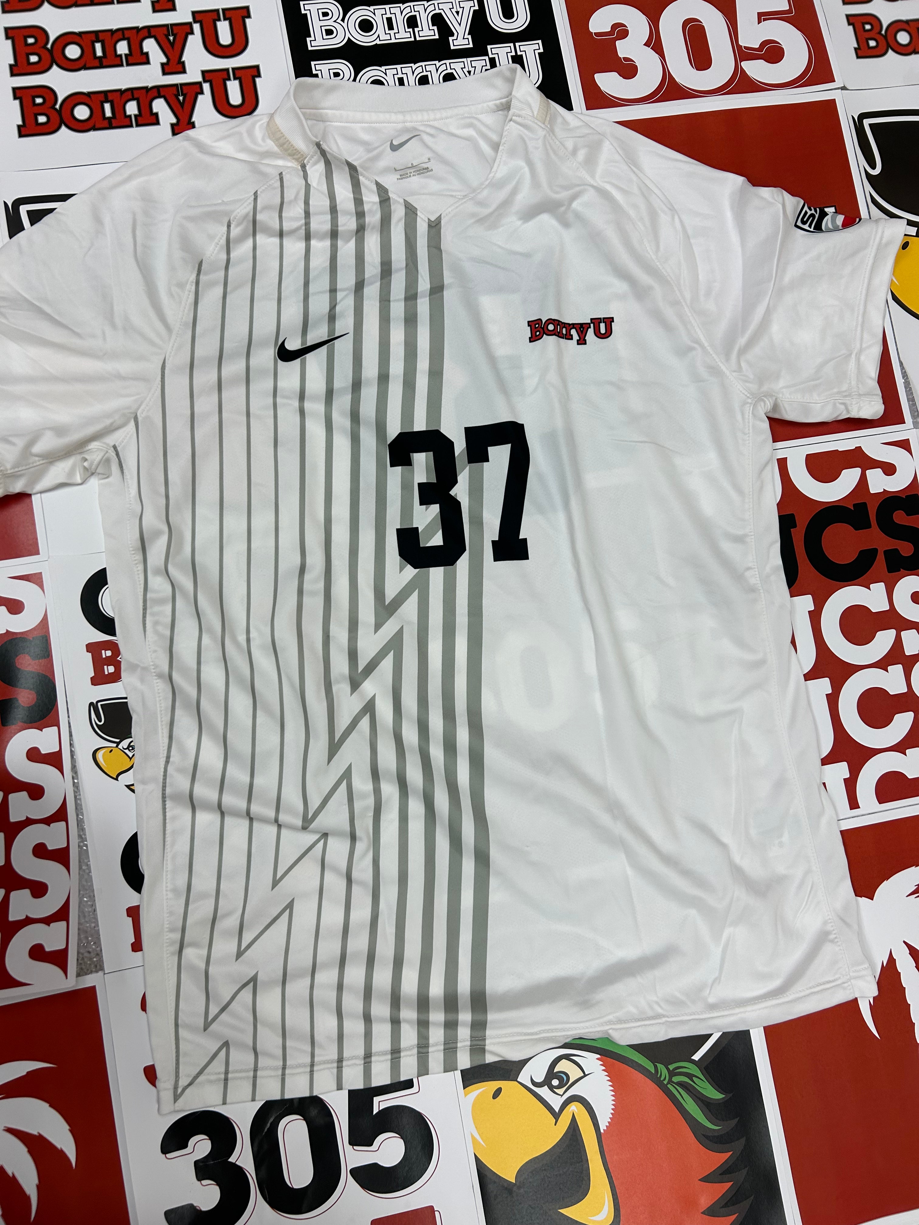 White jersey w/ gray stripes #37
