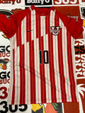 Red and white jersey #10