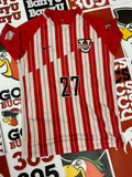 Red and white jersey #27