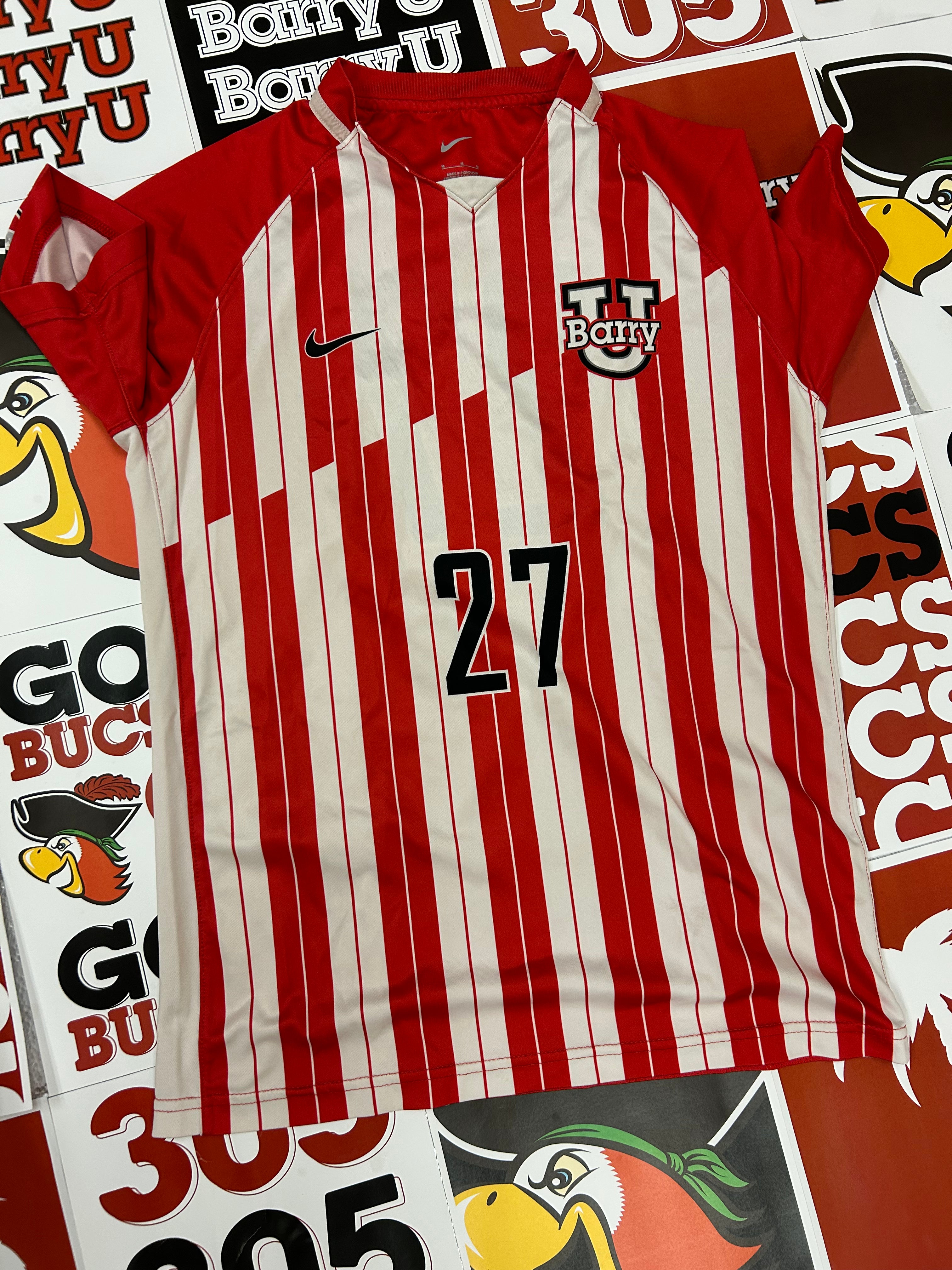 Red and white jersey #27