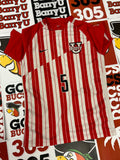 Red and white jersey #5