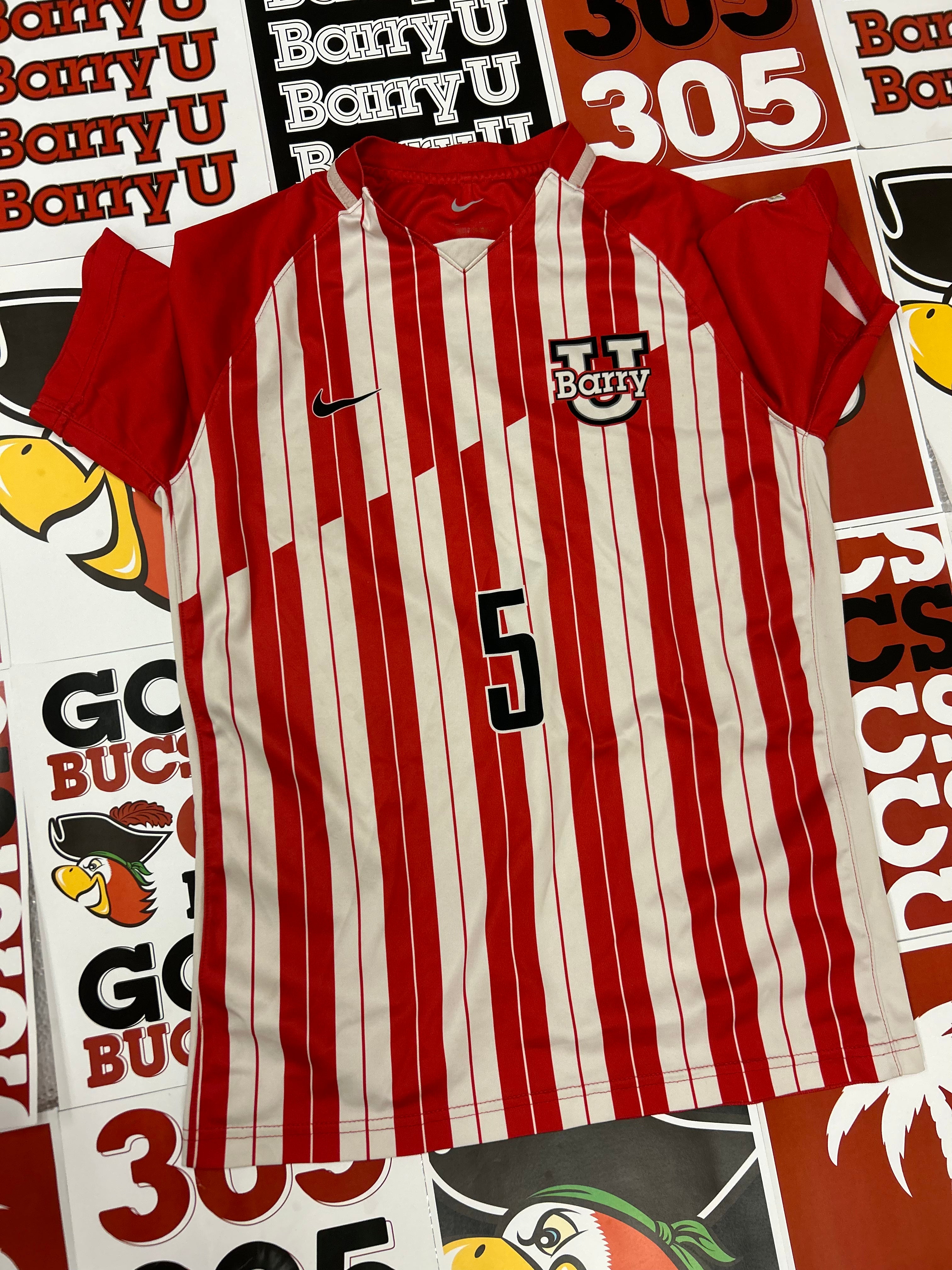 Red and white jersey #5