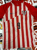 Red and white jersey #9