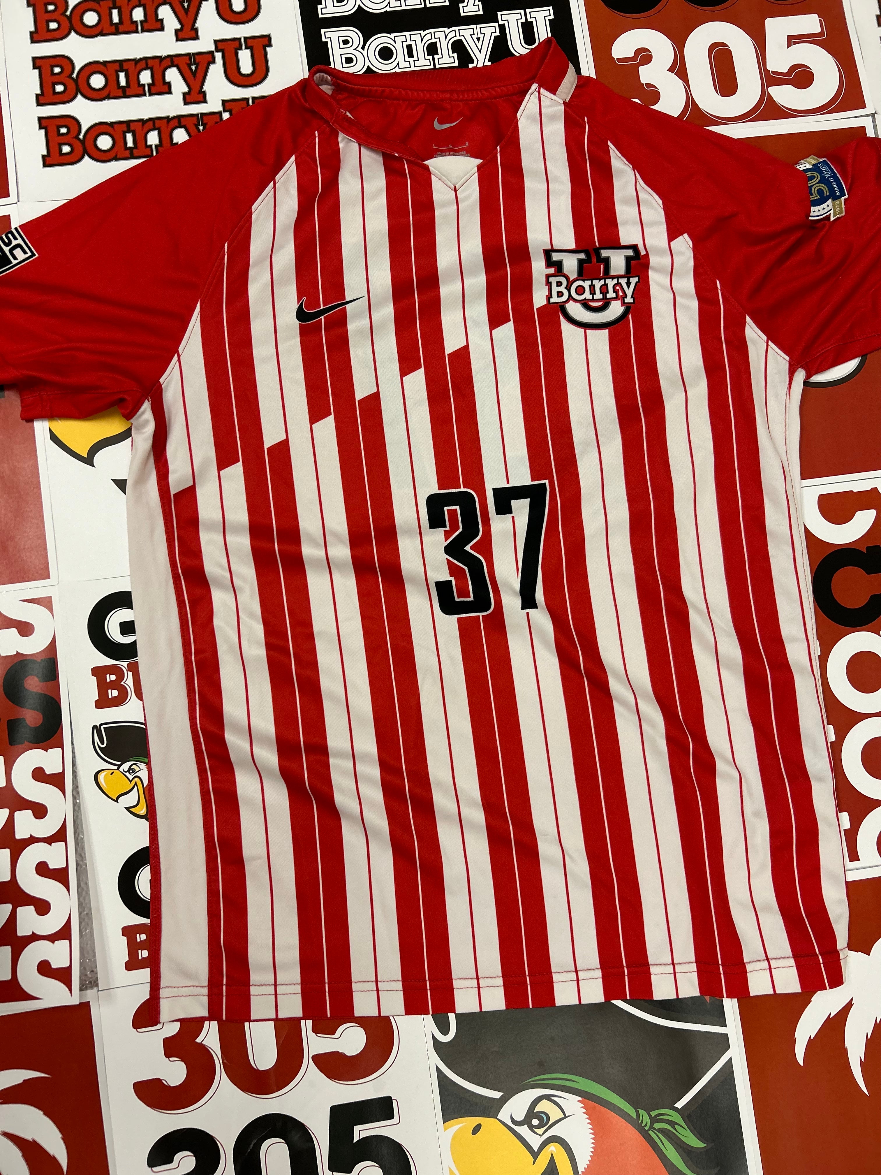 Red and white jersey #37