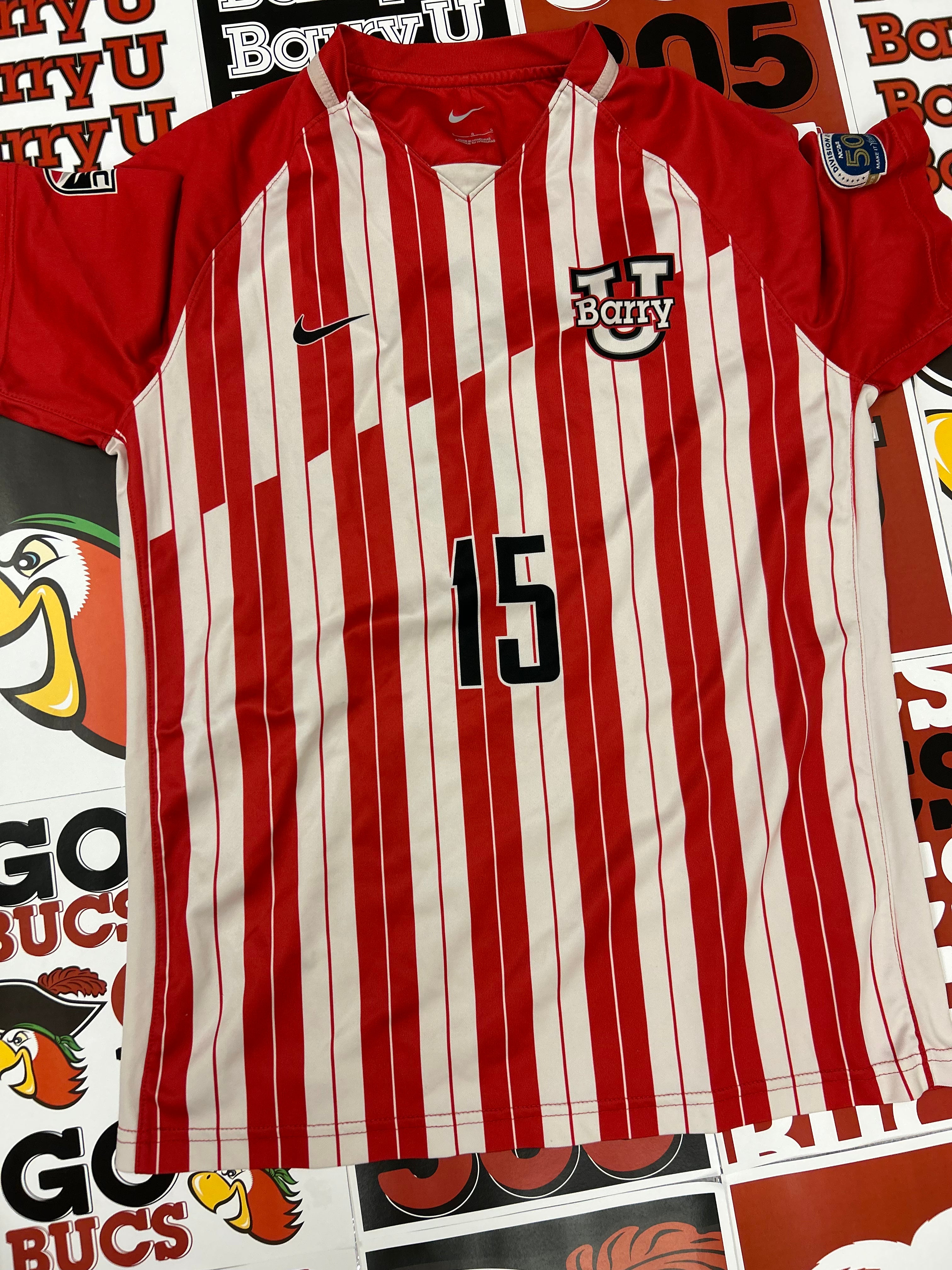 Red and white jersey #15