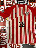 Red and white jersey #28