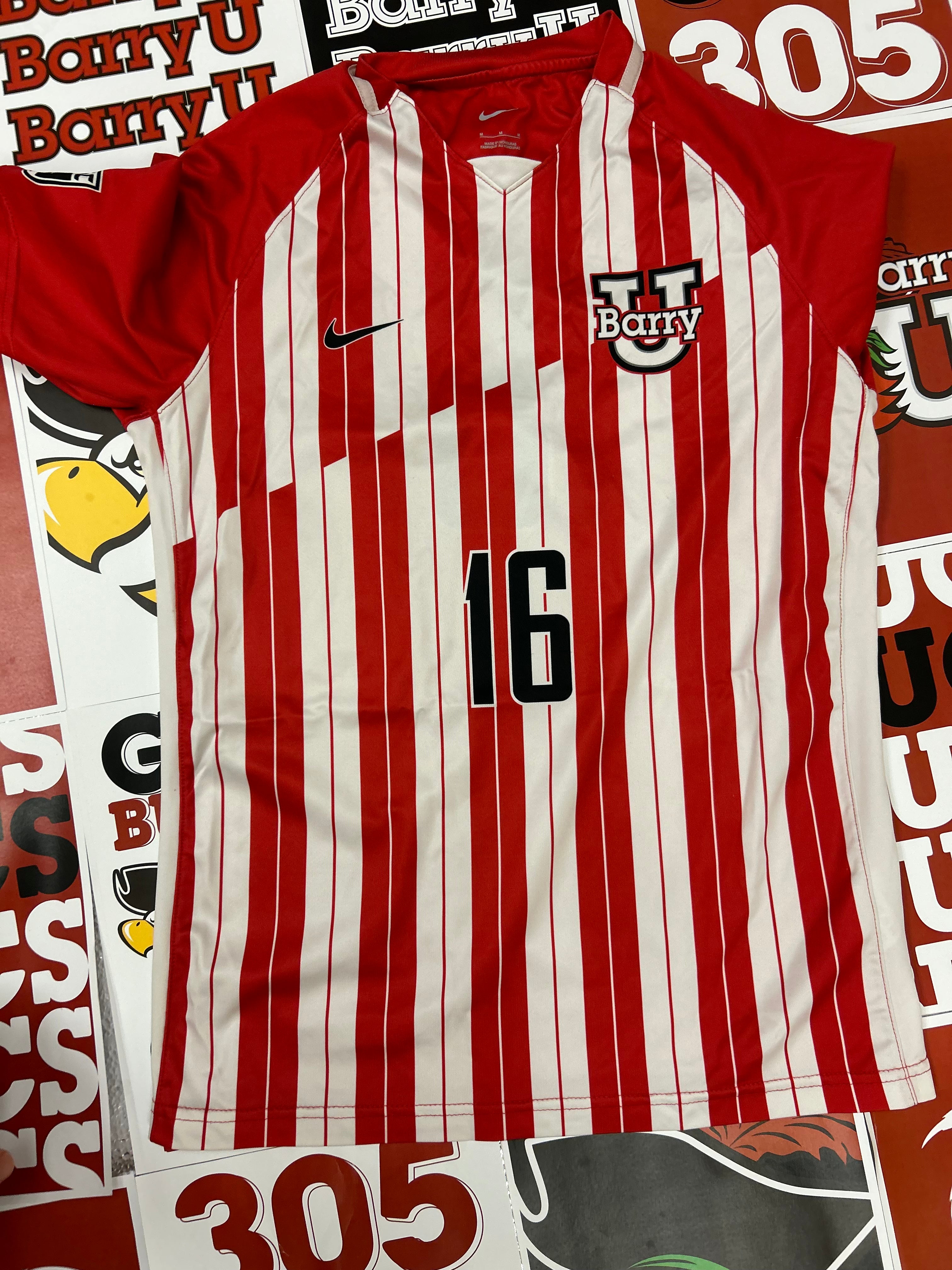 Red and white jersey #16