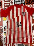 Red and white jersey #34