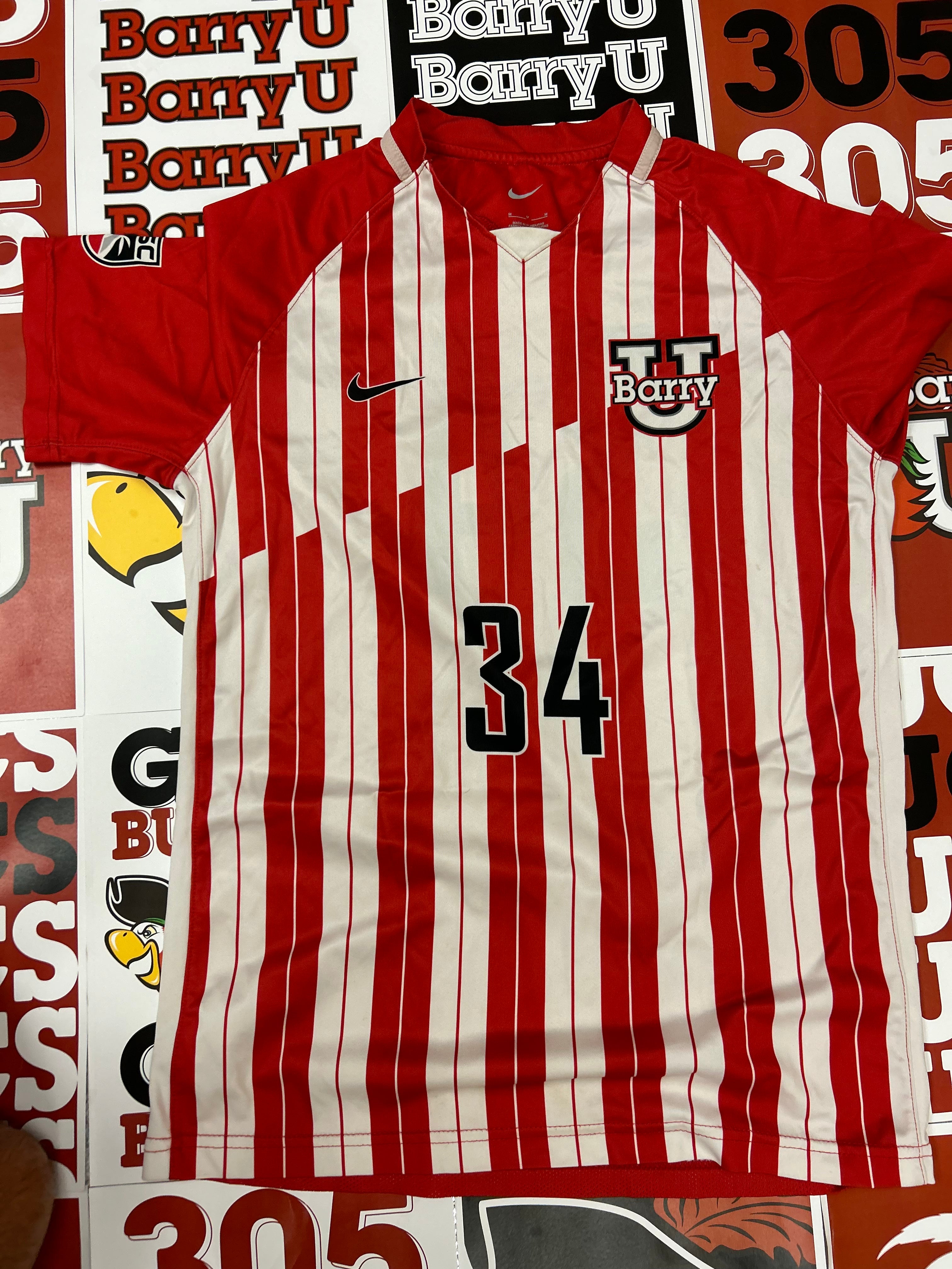 Red and white jersey #34