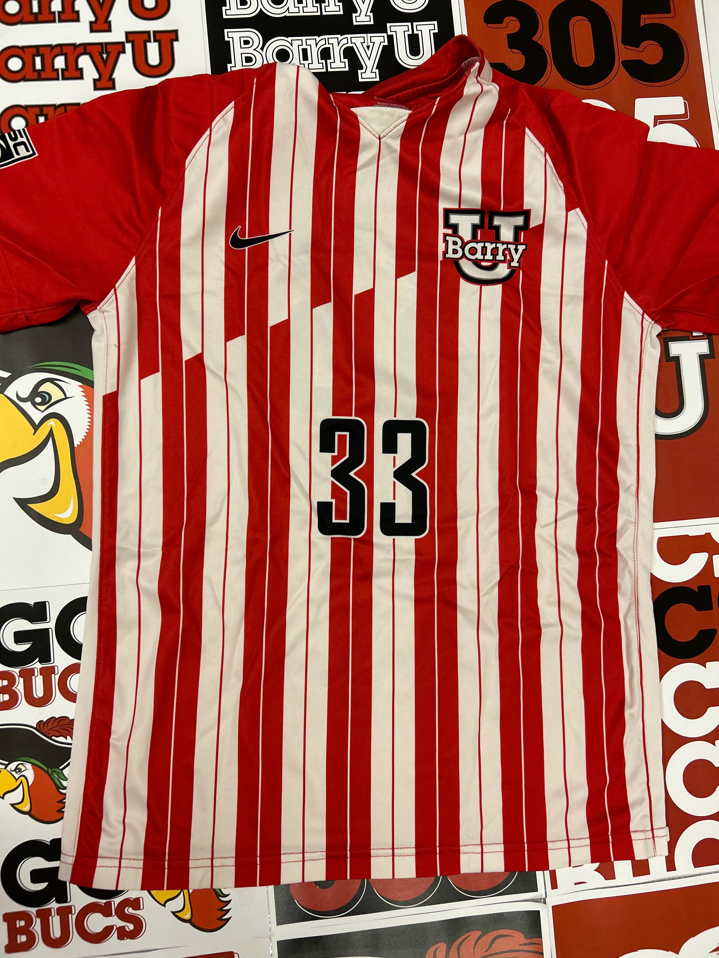 Red and white jersey #33