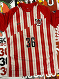 Red and white jersey #36