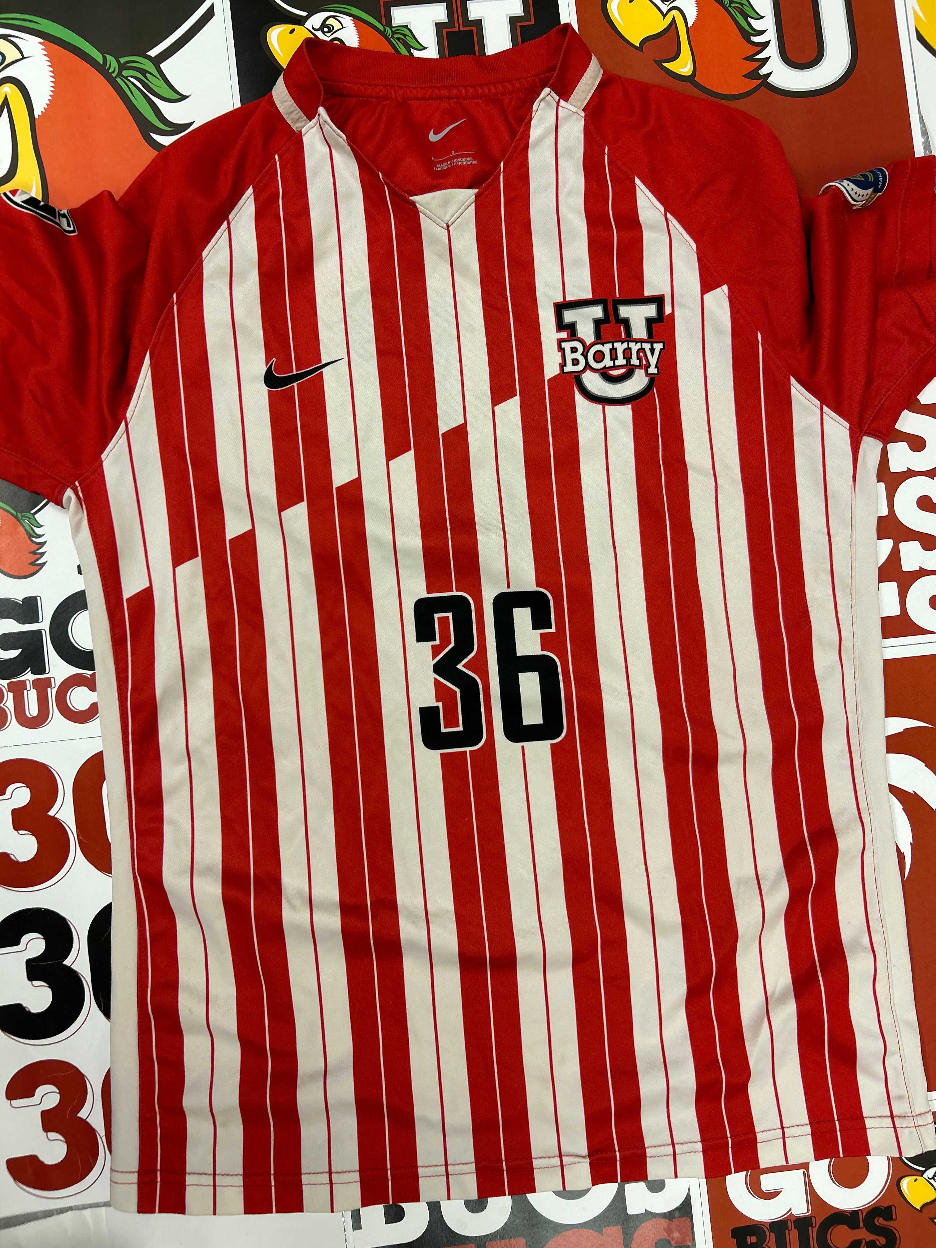 Red and white jersey #36