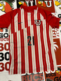 Red and white jersey #21