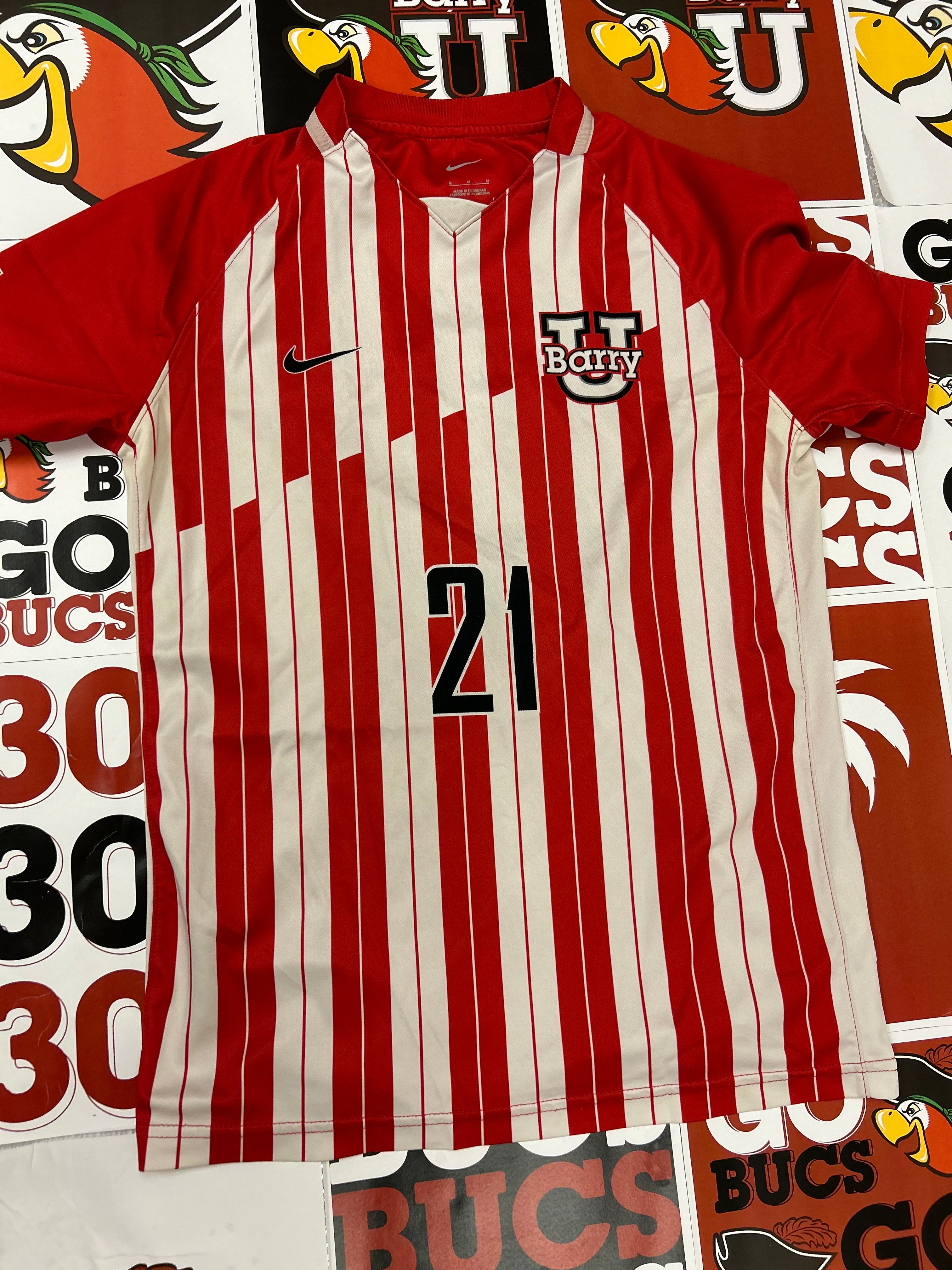 Red and white jersey #21