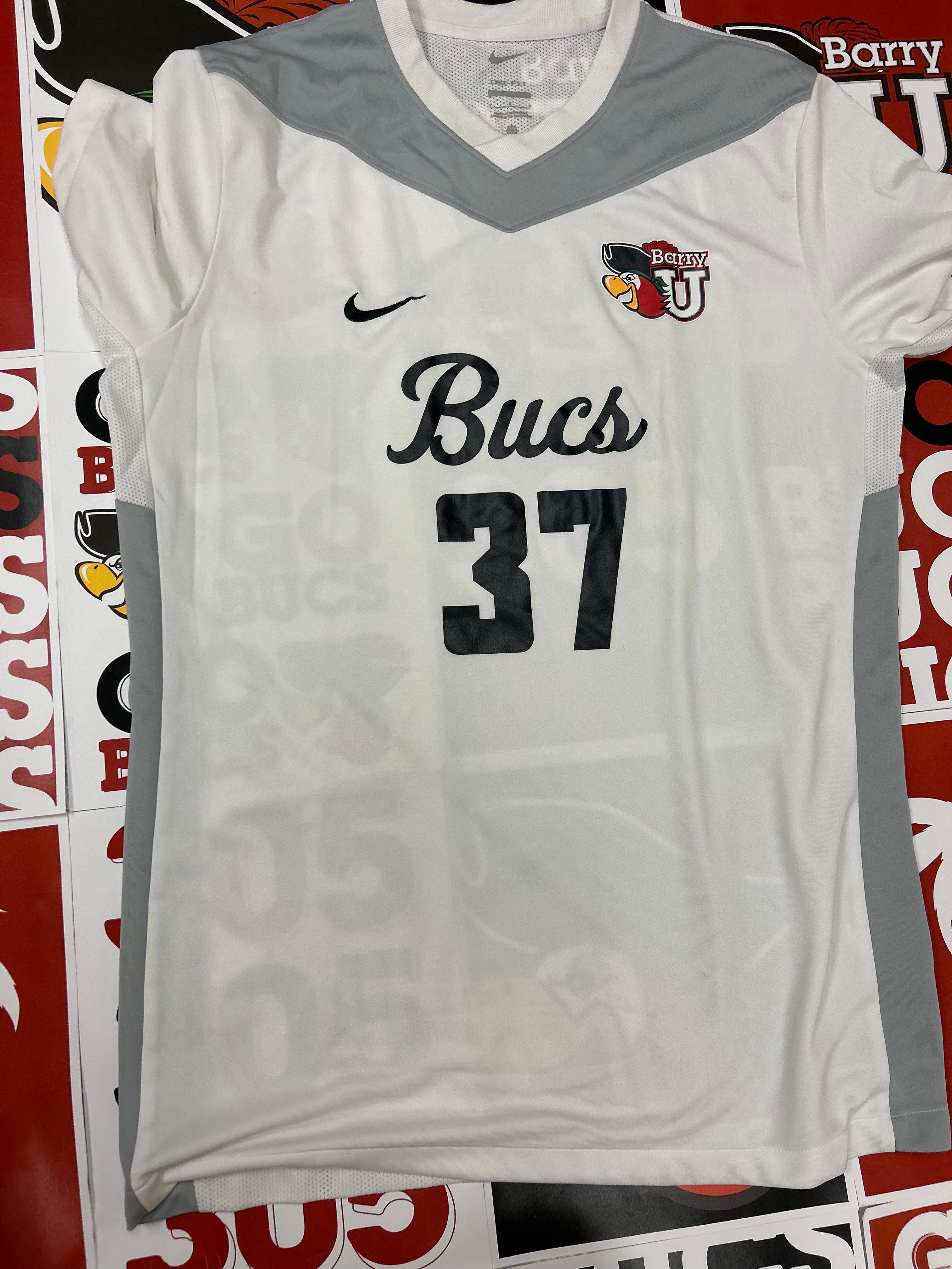 White jersey gray neck #37