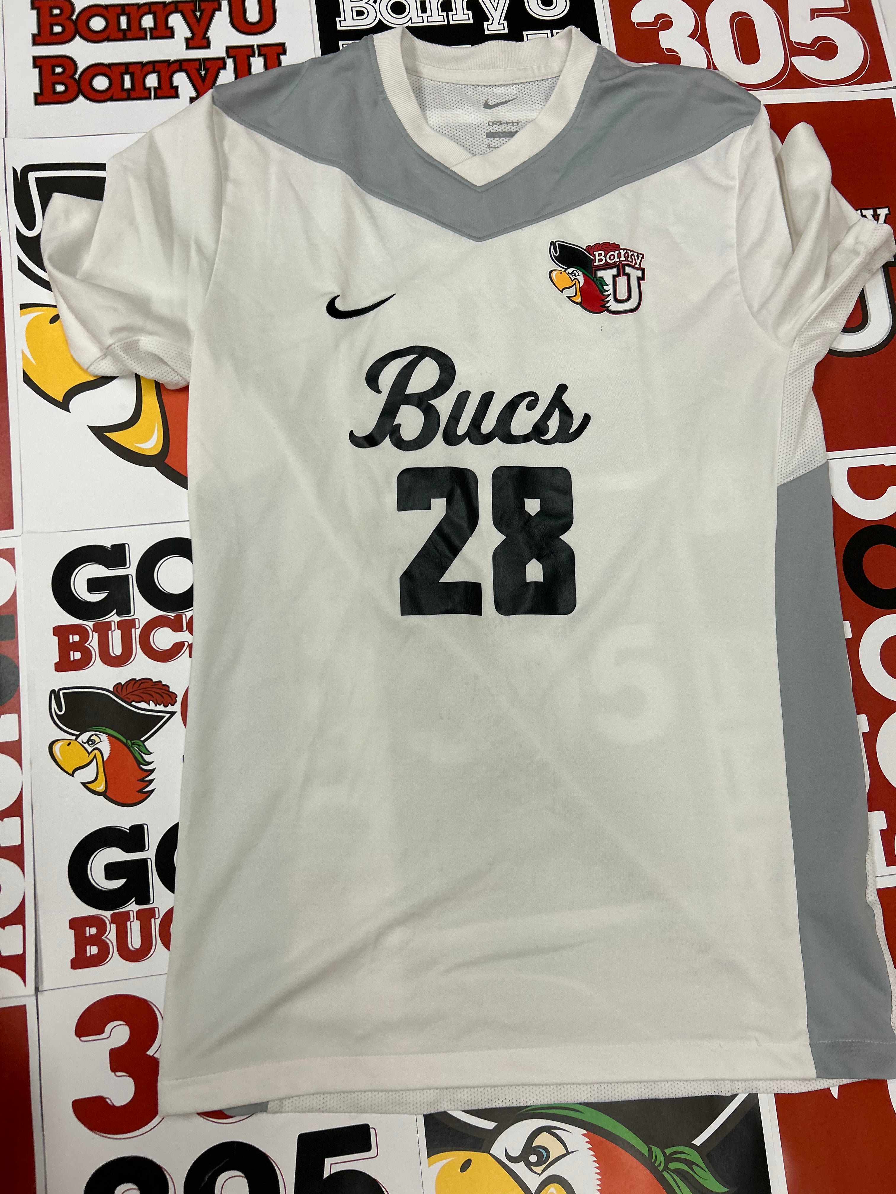 White jersey gray neck #28
