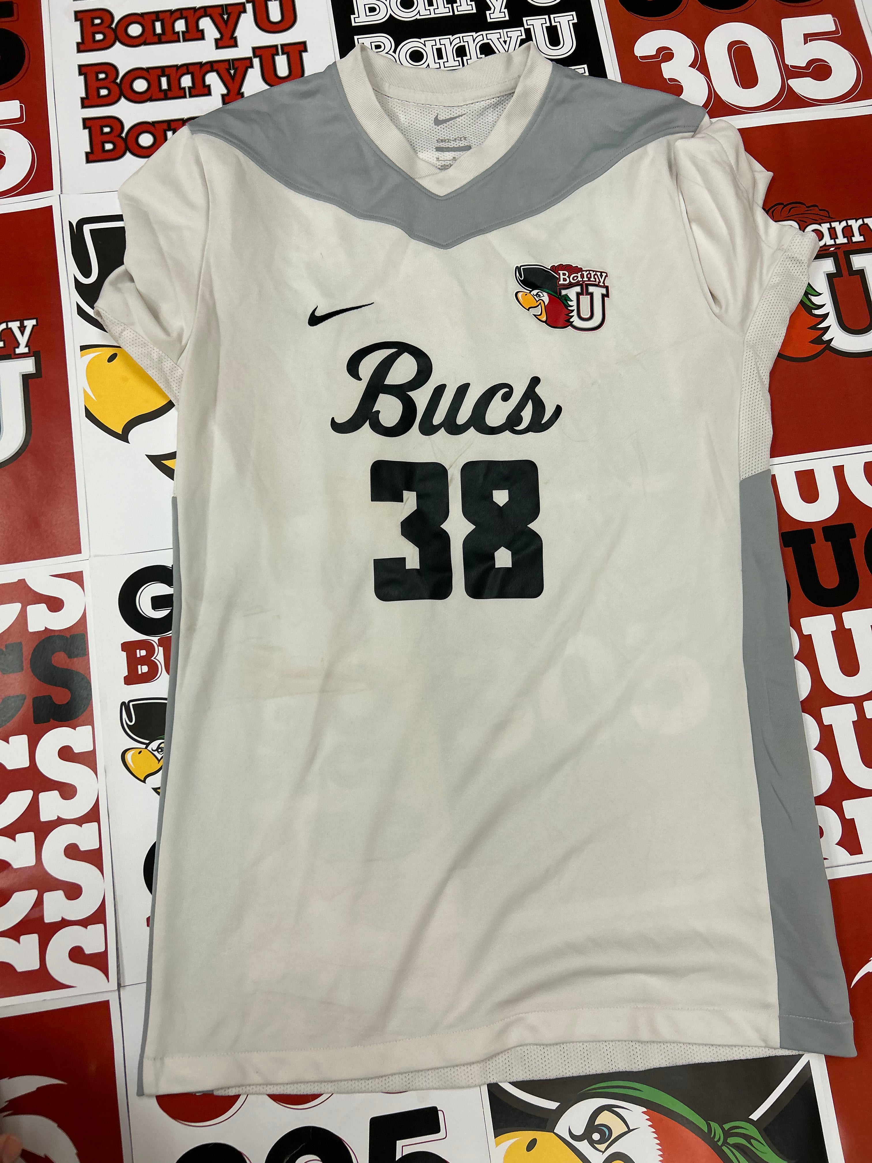 White jersey gray neck #38