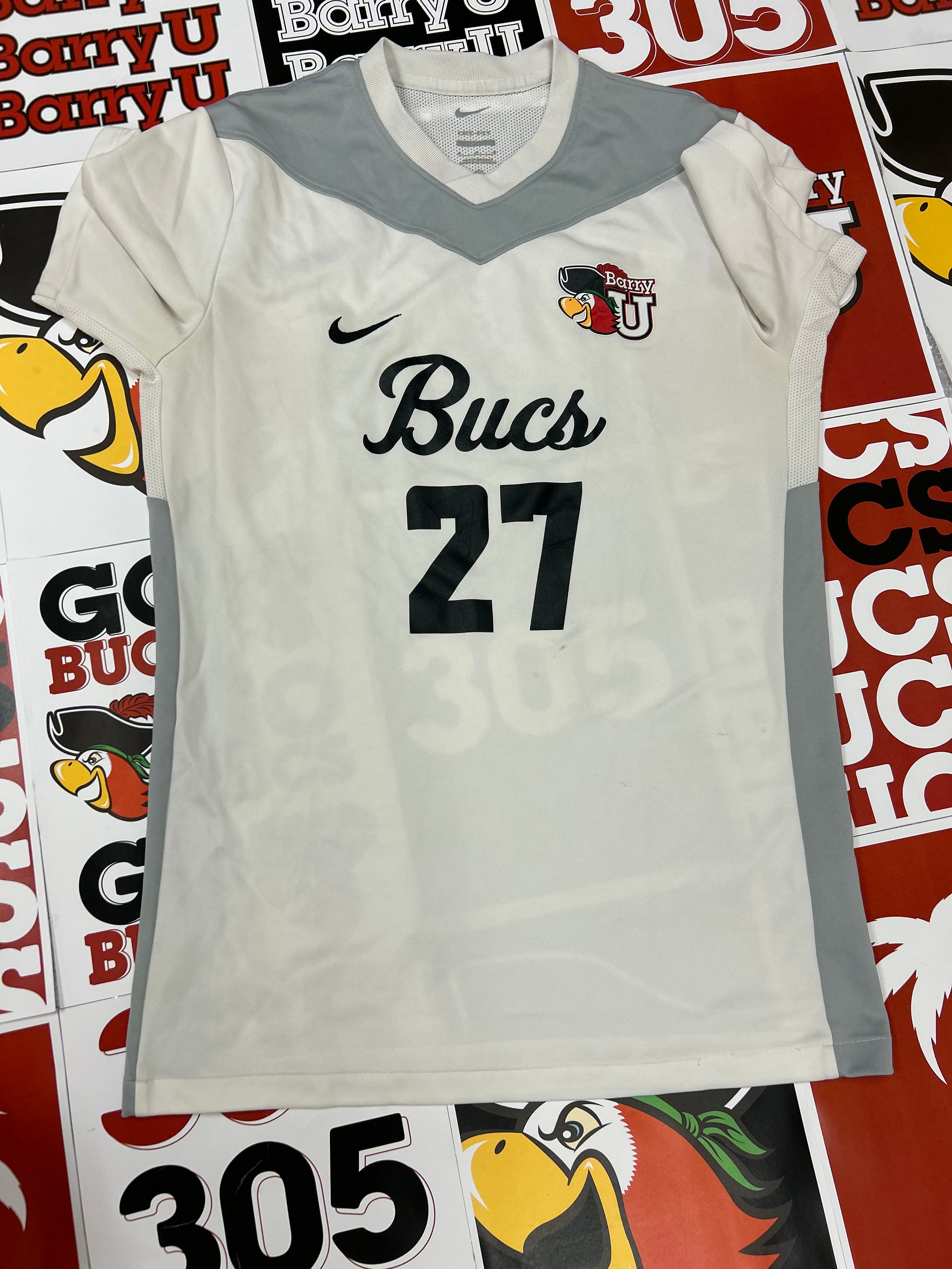 White jersey gray neck #27