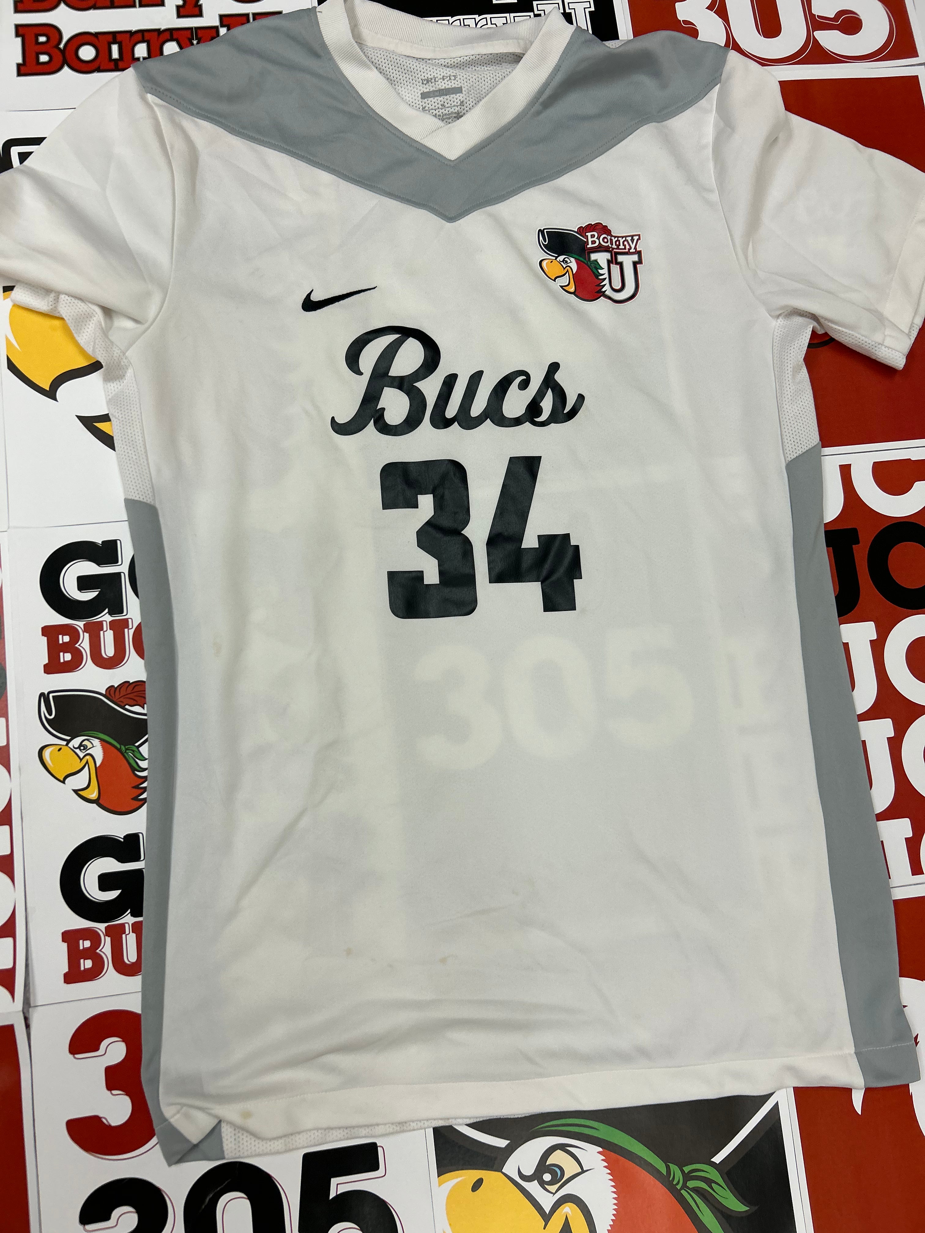 White jersey gray neck #34