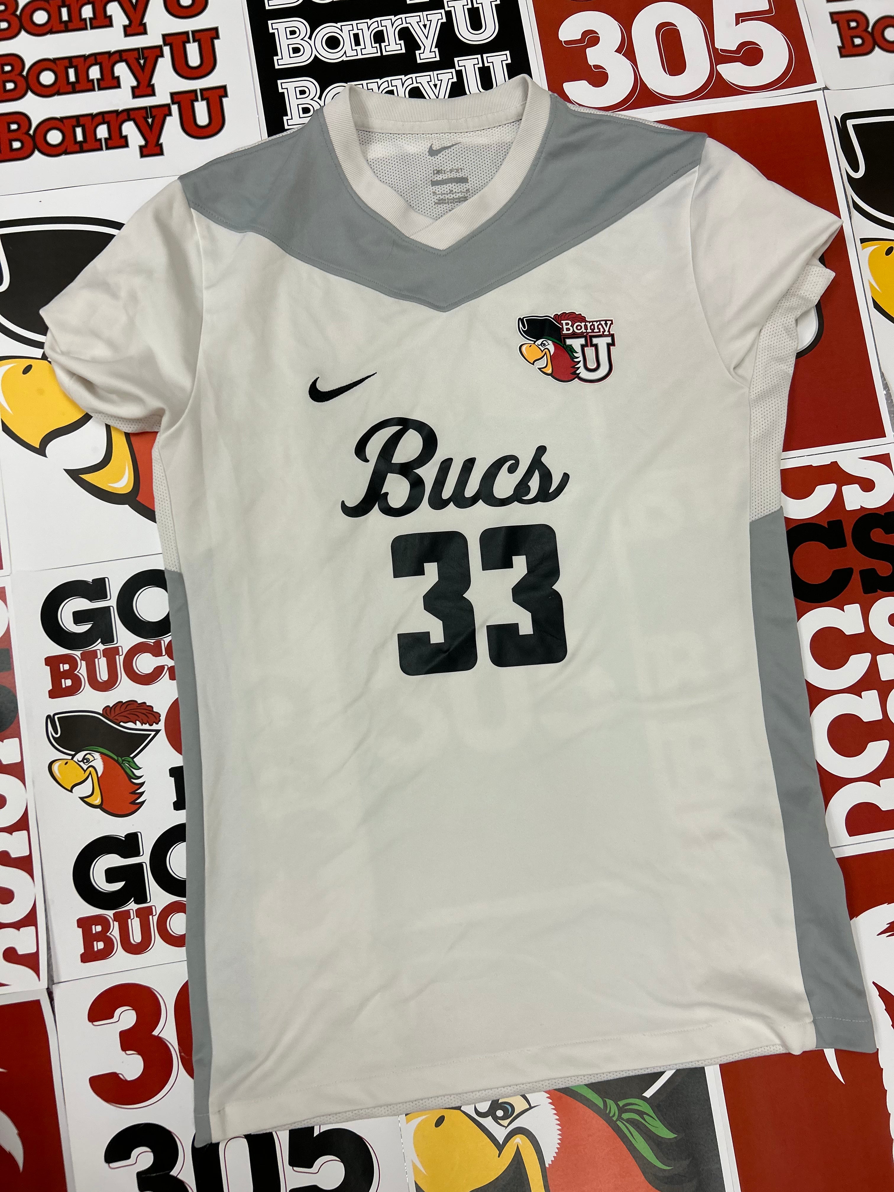 White jersey gray neck #33
